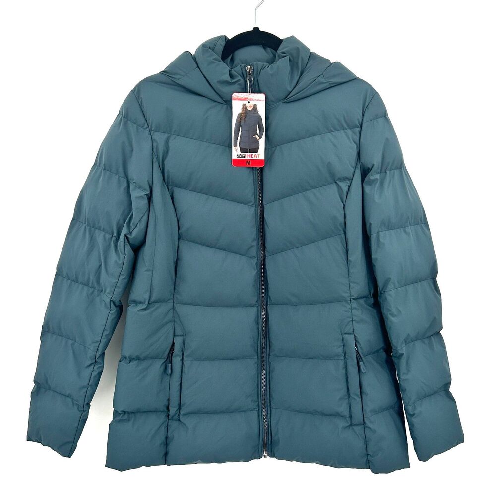 NWT 32 DEGREES Women's Blue Quilted Full Zip Puffer Jacket Coat Size Medium